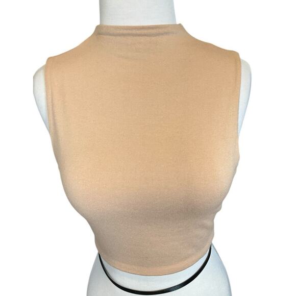 Naked Wardrobe Large New With Tags Nude Crop Top Short Sleeve Double Layered - Picture 5 of 9